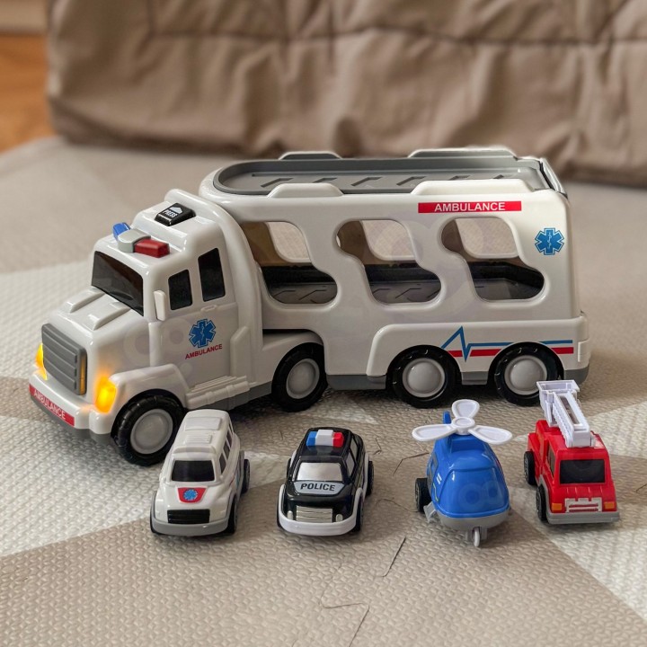WOOPIE Laweta Drogowa 5 Aut - Ambulans w zestawie, świetna zabawa!