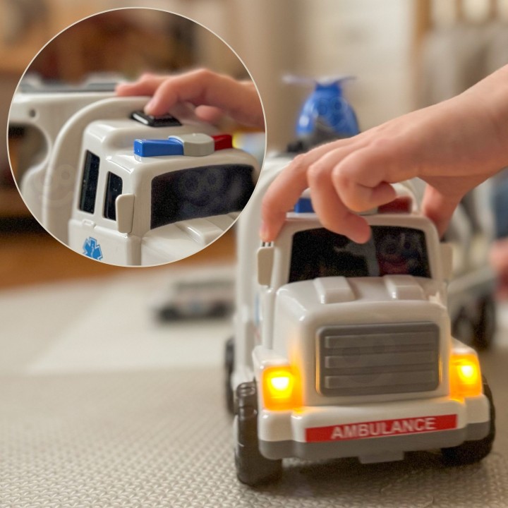 WOOPIE 5-Car Tow Truck - Ambulance included, great fun!