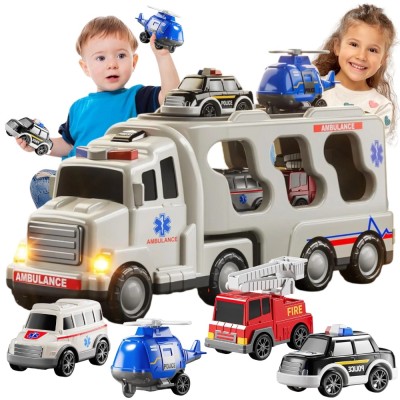 WOOPIE 5-Car Tow Truck - Ambulance included, great fun!