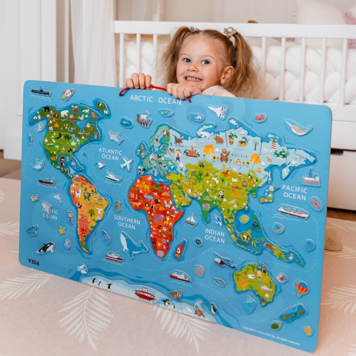 Viga 2w1 Tablica Edukacyjna z Magnetyczną Mapą Świata Montessori