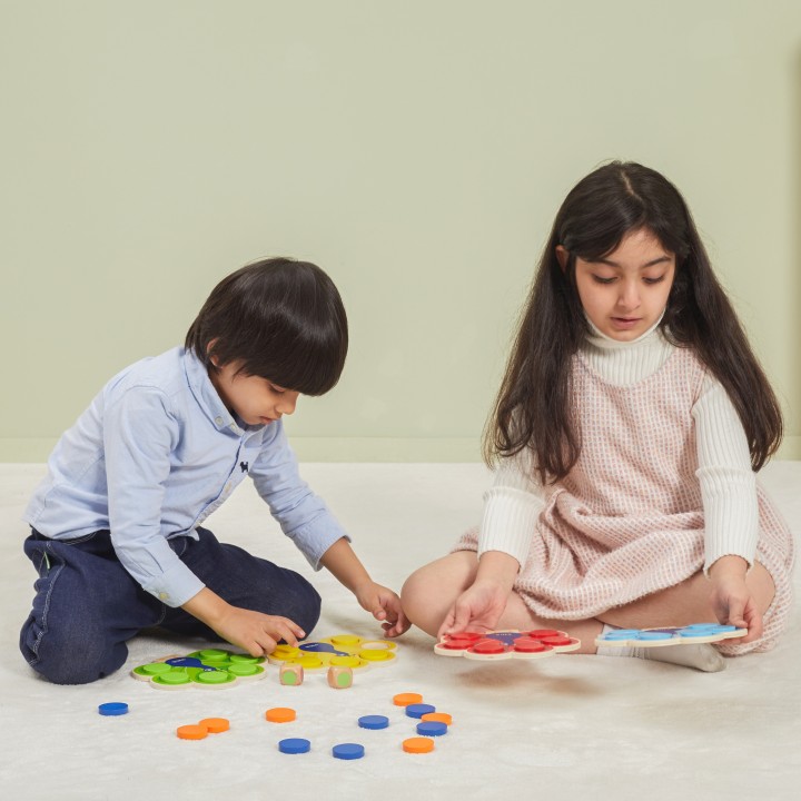 VIGA Wooden Match Colors Game Peacock Tail Montessori + Cards