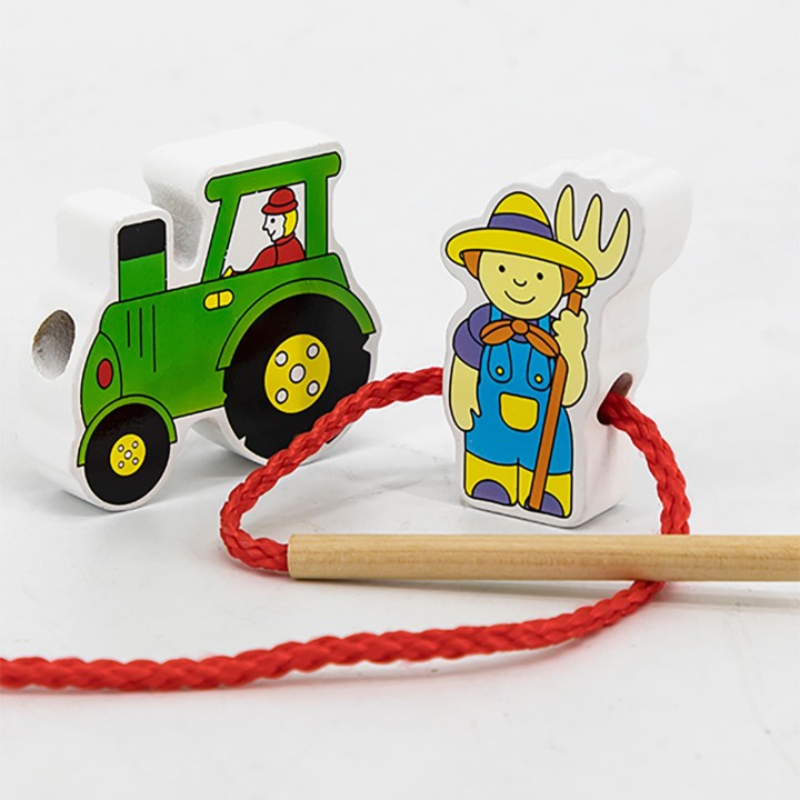 VIGA Wooden Threading Blocks Farm – Interlacing 24m+