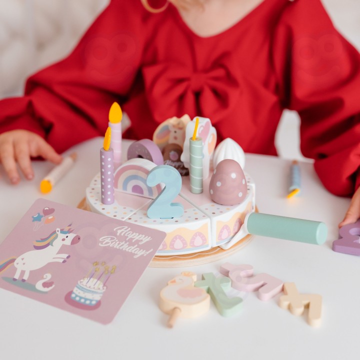 WOOPIE GREEN Wooden Birthday Cake for Cutting with Velcro
