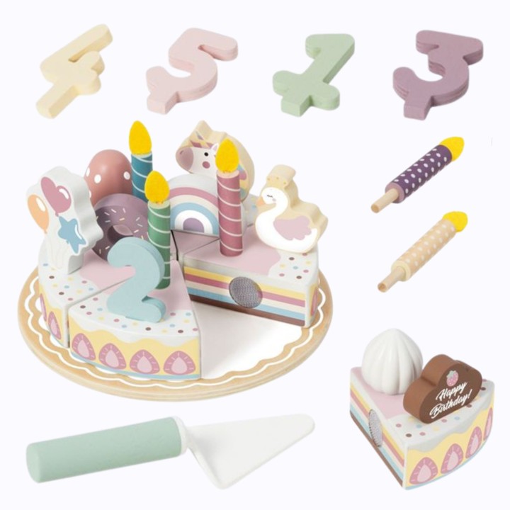 WOOPIE GREEN Wooden Birthday Cake for Cutting with Velcro