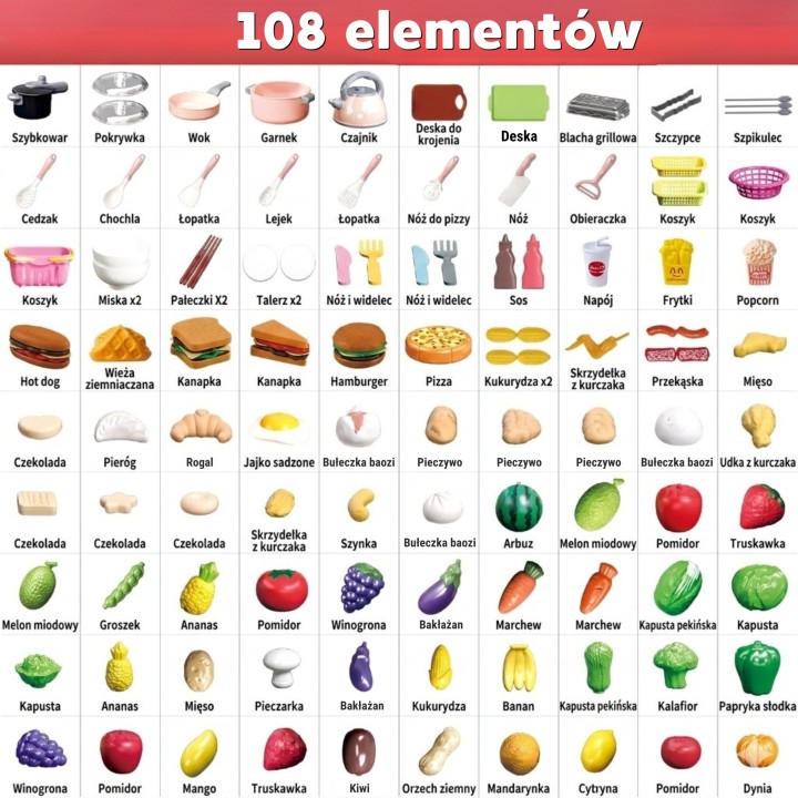 WOOPIE Kitchen Set 108 Pieces - Accessories for Cooking Fun