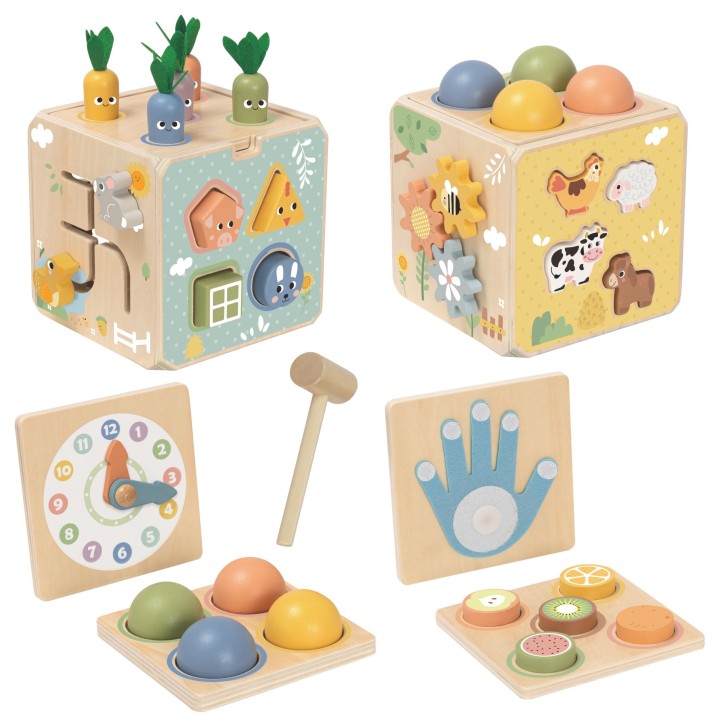 Wooden Educational Cube 5-in-1 Tooky Toy - sorter and clock for children