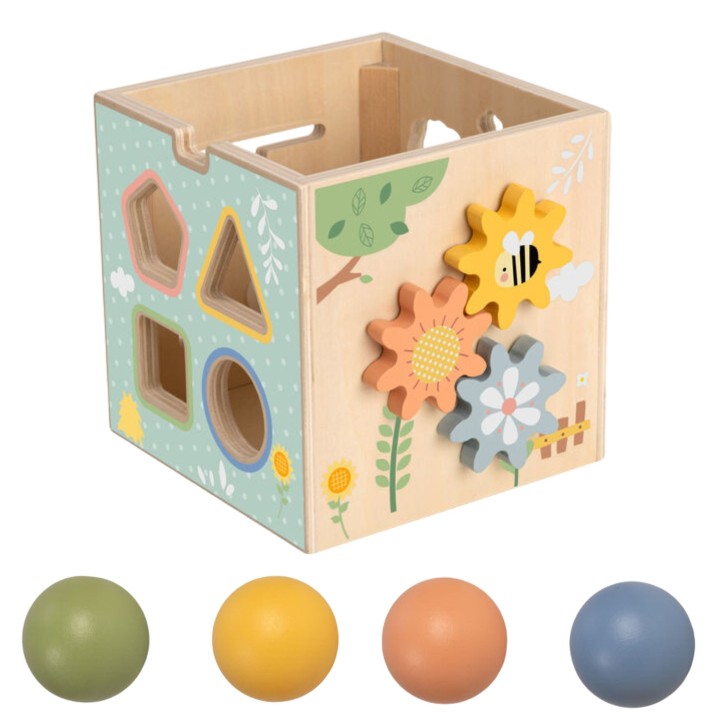 Wooden Educational Cube 5-in-1 Tooky Toy - sorter and clock for children