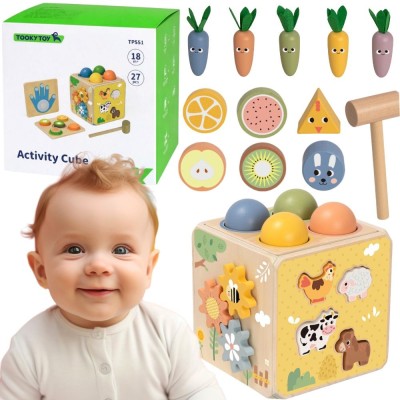 Wooden Educational Cube 5-in-1 Tooky Toy - sorter and clock for children