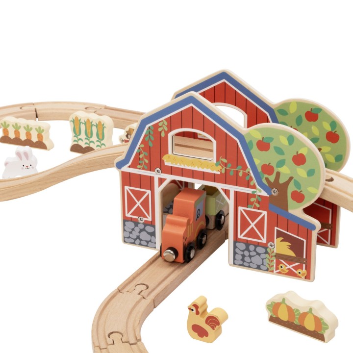TOOKY TOY Wooden Farm Train - Set of 48 pieces