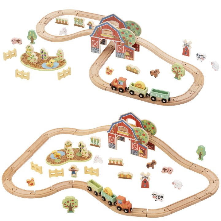 TOOKY TOY Wooden Farm Train - Set of 48 pieces