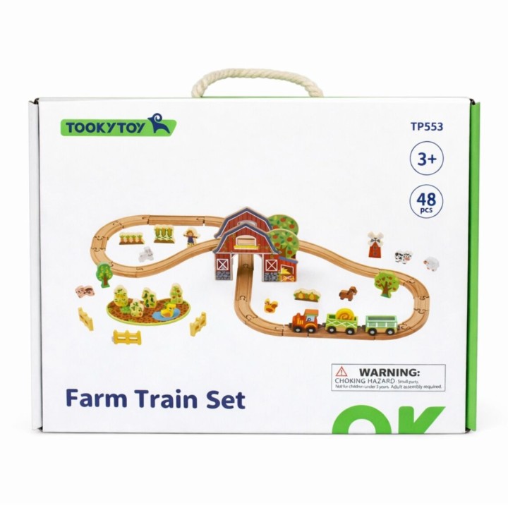 TOOKY TOY Wooden Farm Train - Set of 48 pieces