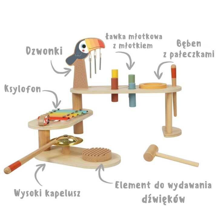 Tooky Toy Educational Music Table Wooden Instruments 8 pcs.