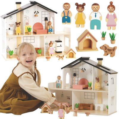 Drewniany Domek dla Lalek z Rodzinką Woopie - Zestaw Akcesoria 22 el.