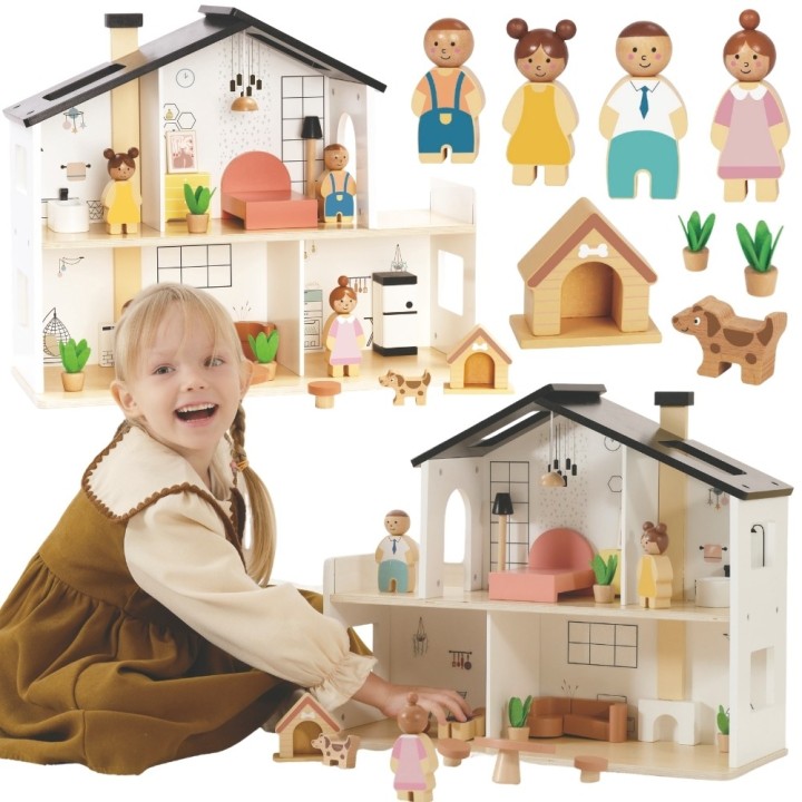 Wooden Dollhouse with Woopie Family - Accessories Set 22 pcs.
