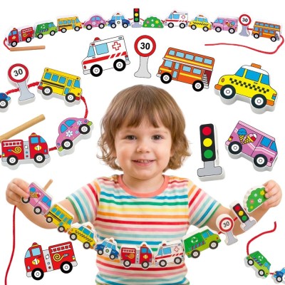 VIGA Wooden Blocks Interlacing Lace Cars Toys