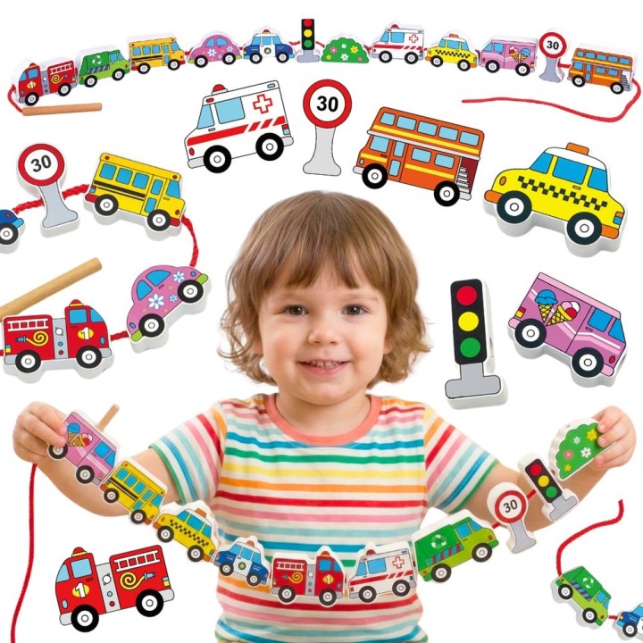 VIGA Wooden Blocks Interlacing Lace Cars Toys