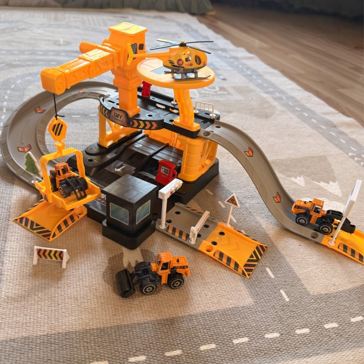 Construction Company Parking Lot with Cars and a Helicopter - Fun with Woopie