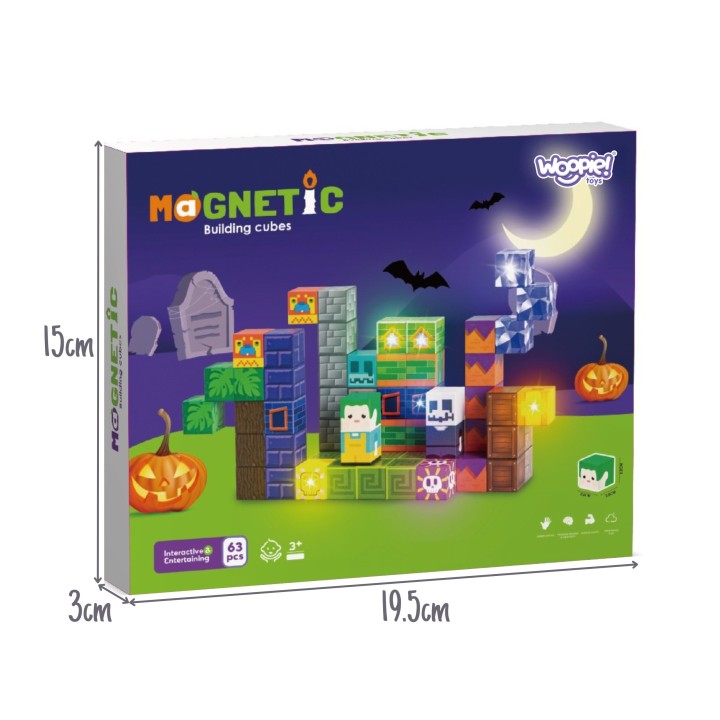 WOOPIE Klocki Magnetyczne Świecące Halloween 63el -budowa z sześcianów