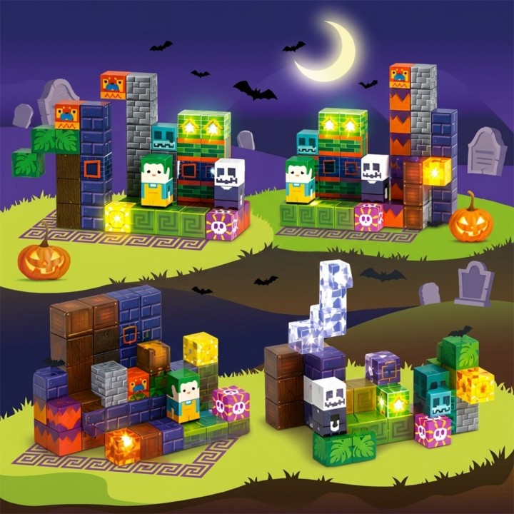 WOOPIE Klocki Magnetyczne Świecące Halloween 63el -budowa z sześcianów