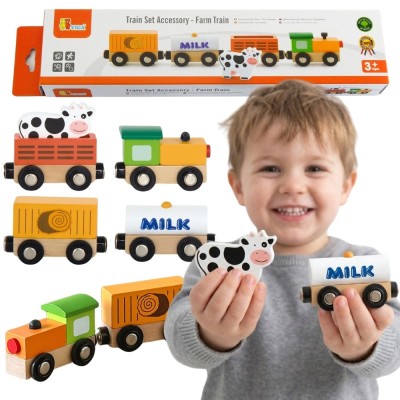 Viga Wooden Farm Train - Wagons and Animal Figurines on the Farm