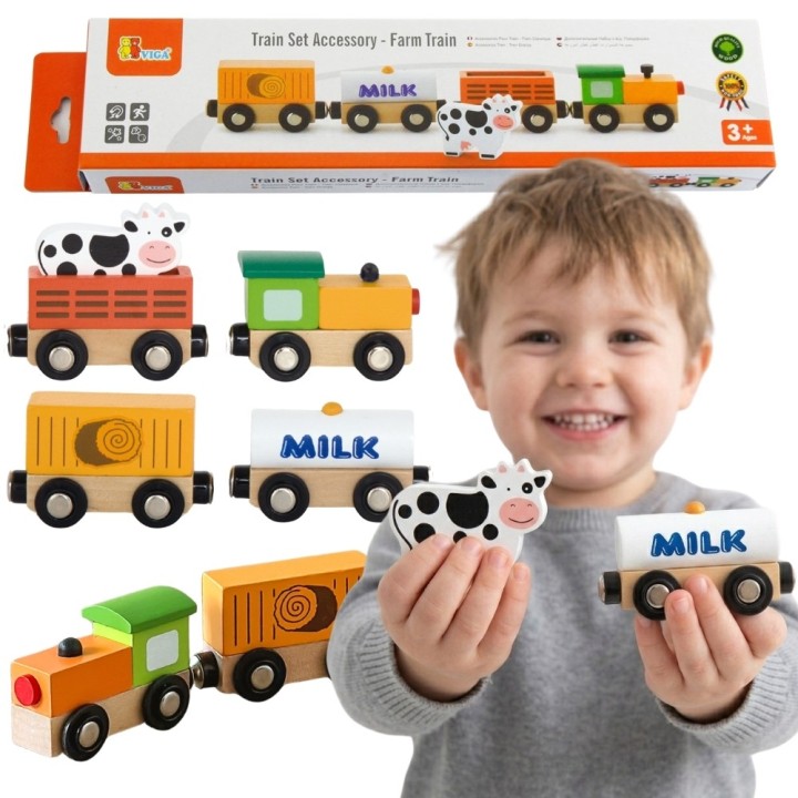 Viga Wooden Farm Train - Wagons and Animal Figurines on the Farm