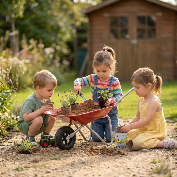 CLASSIC WORLD EDU Metal Wheelbarrow for Sandbox and Garden