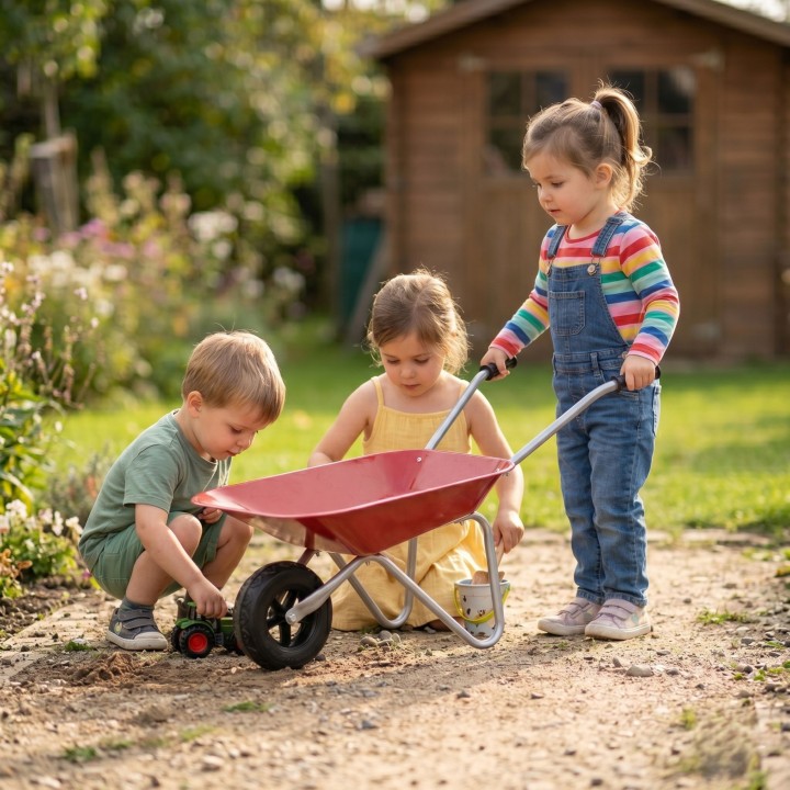 CLASSIC WORLD EDU Metal Wheelbarrow for Sandbox and Garden