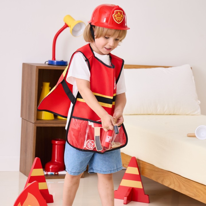 VIGA Little Firefighter Set with Vest | 8 Wooden Accessories