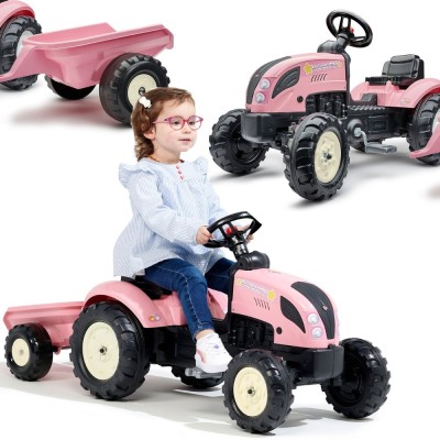 FALK Country Star Pink Tractor with Trailer and Horn 2+