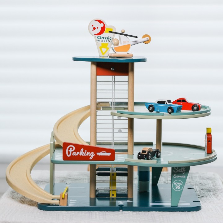 CLASSIC WORLD Multi-Story Parking with Cars, Helicopter and Car Wash