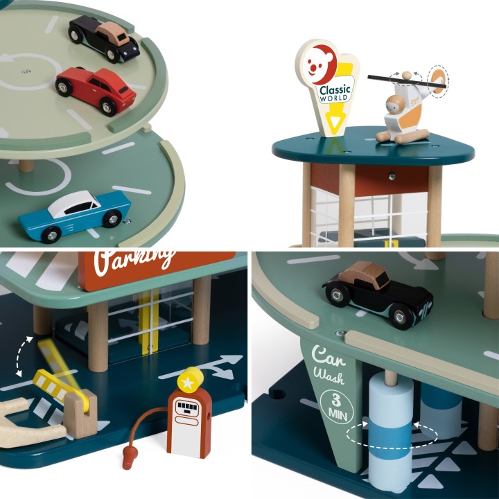 CLASSIC WORLD Multi-Story Parking with Cars, Helicopter and Car Wash