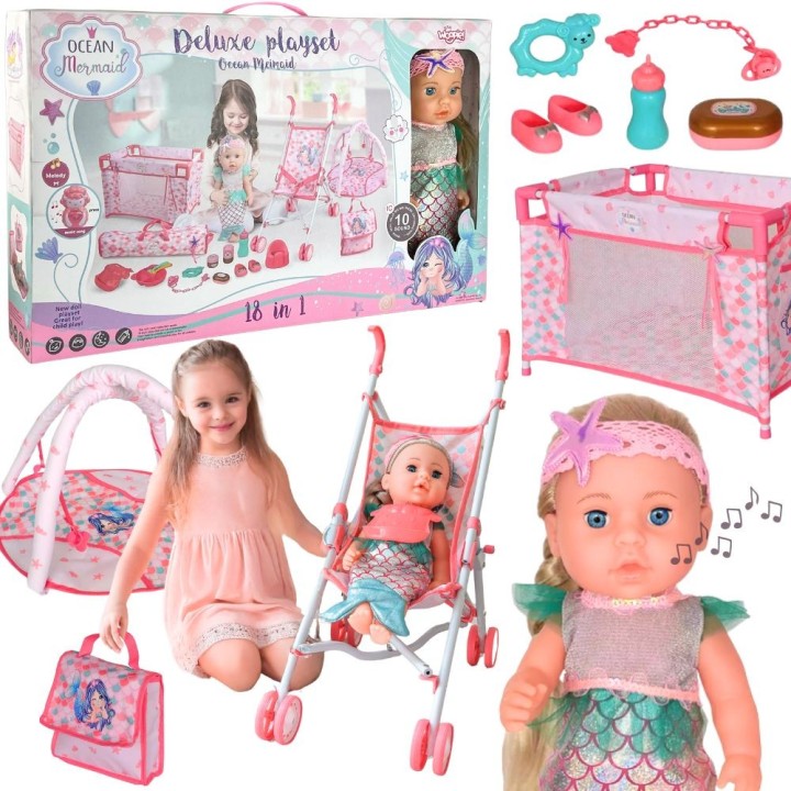 Lalka Syrenka Deluxe Playset 18w1 WOOPIE – Wózek Łóżeczko Dźwięk