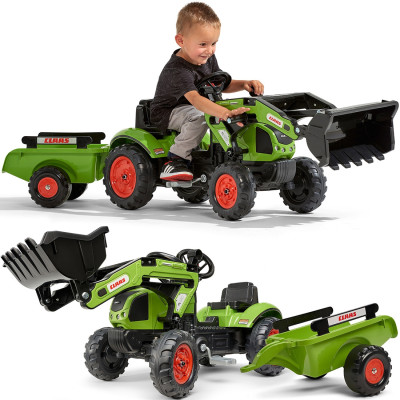 Falk Claas Pedal Tractor with Trailer and Bucket Green for Children 2-5