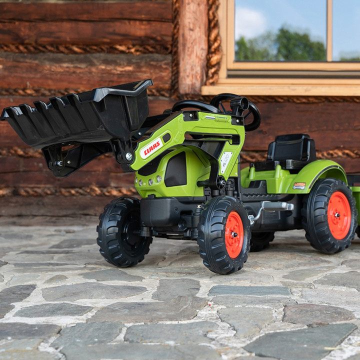 Falk Claas Pedal Tractor with Trailer and Bucket Green for Children 2-5