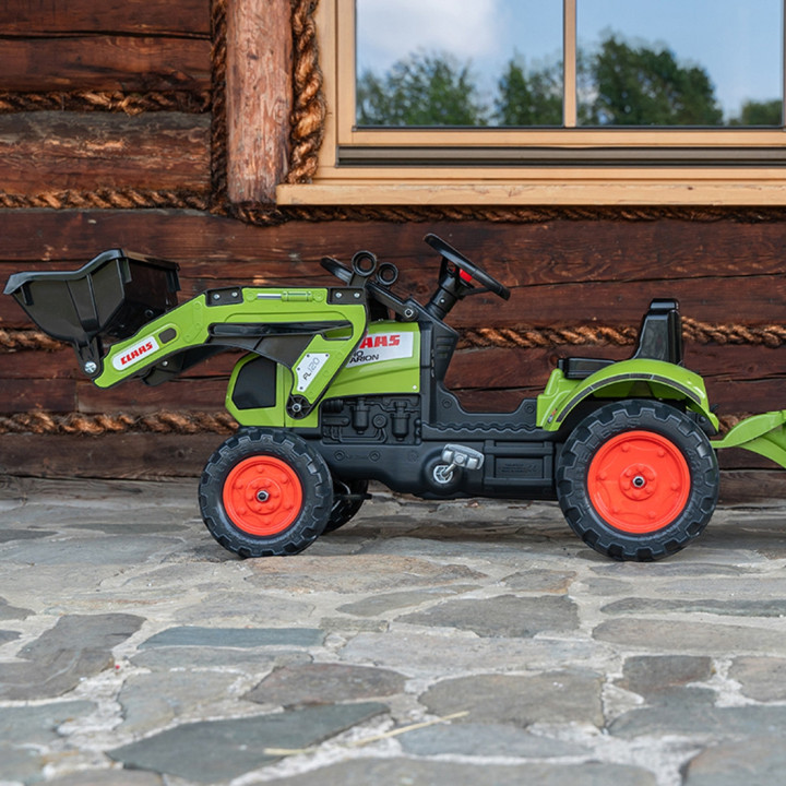 Falk Claas Pedal Tractor with Trailer and Bucket Green for Children 2-5