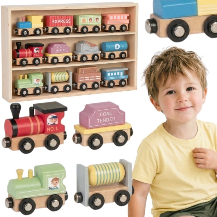 Drewniane Pojazdy Wagoniki na Magnes TOOKY TOY - Zabawka dla Dzieci