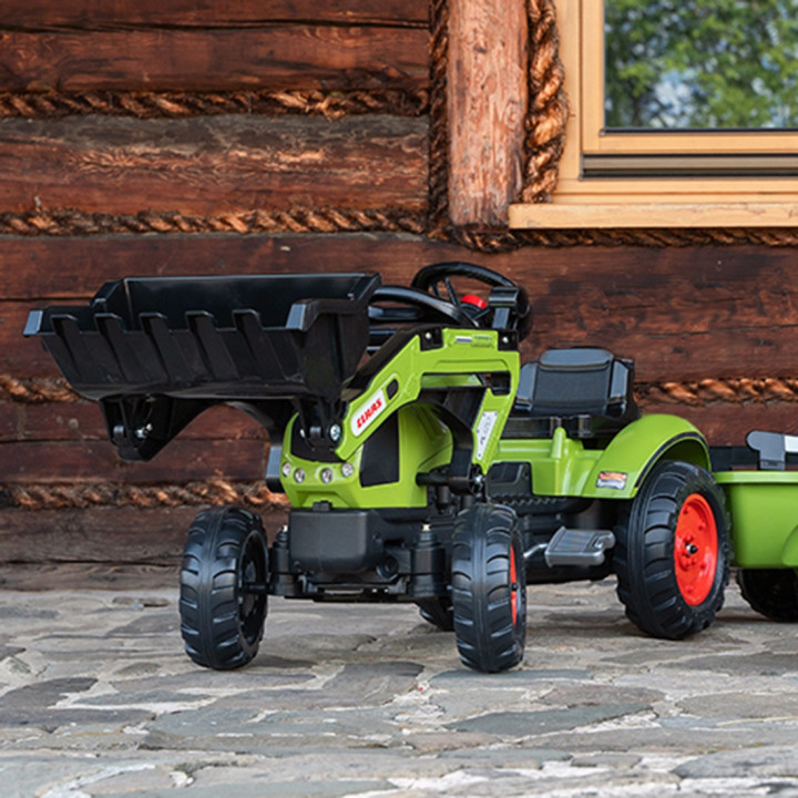 Falk Claas Pedal Tractor with Trailer and Bucket Green for Children 2-5