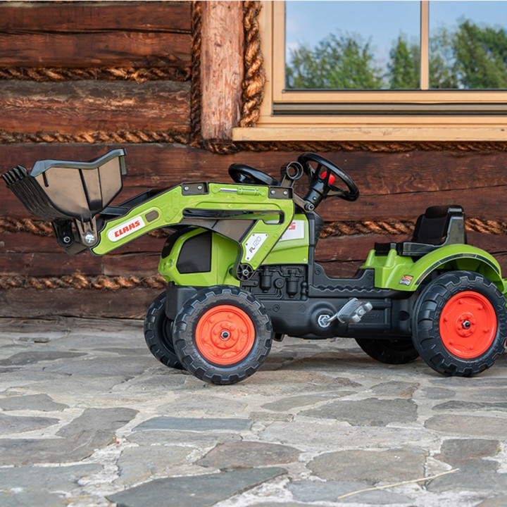 Falk Claas Pedal Tractor with Trailer and Bucket Green for Children 2-5