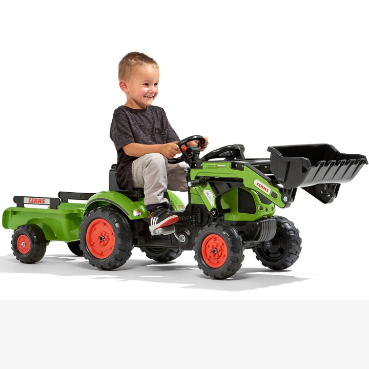 Falk Claas Pedal Tractor with Trailer and Bucket Green for Children 2-5