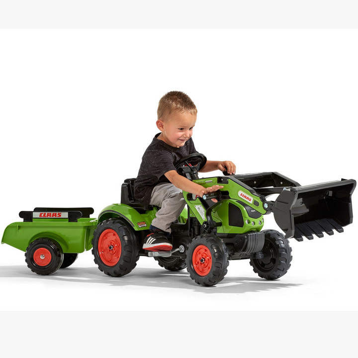 Falk Claas Pedal Tractor with Trailer and Bucket Green for Children 2-5
