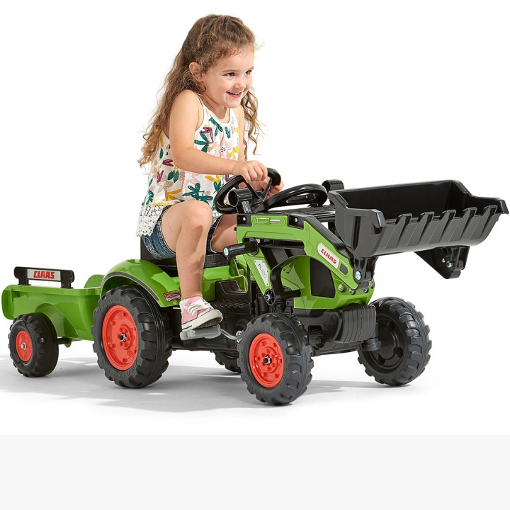 Falk Claas Pedal Tractor with Trailer and Bucket Green for Children 2-5