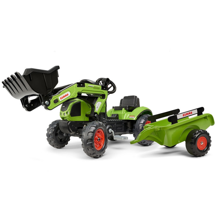 Falk Claas Pedal Tractor with Trailer and Bucket Green for Children 2-5