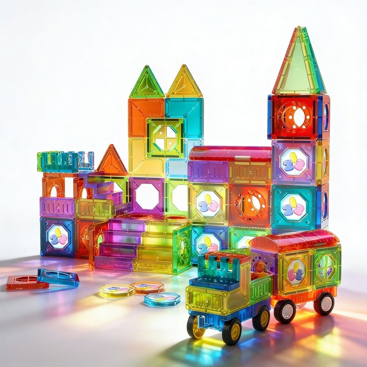 3D Magnetic Blocks WOOPIE - Castle and Vehicles Set 71 pcs.