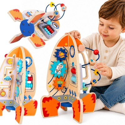 Drewniana Rakieta Edukacyjna Tooky Toy–Kosmiczne Centrum Zabawy dla 3l
