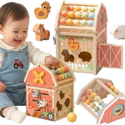 Drewniany Sorter Farma Tooky Toy-Liczydło Kształty Zwierzęta Edukacja