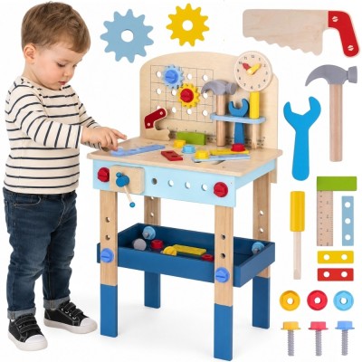 Drewniany Stół Warsztat do Majsterkowania TOOKY TOY - Narzędzia 48 el.
