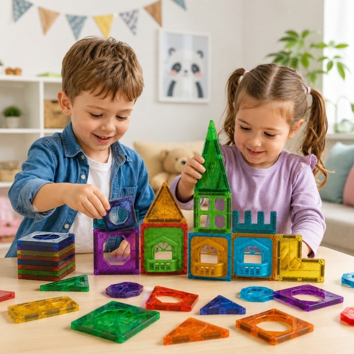 Klocki Magnetyczne 3D Zamek 30el. - Zestaw Edukacyjny WOOPIE