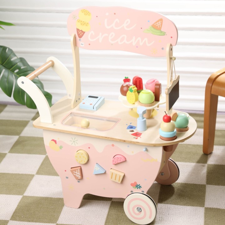 Wooden Ice Cream Parlor 3 in 1 CLASSIC WORLD - 40-piece trolley