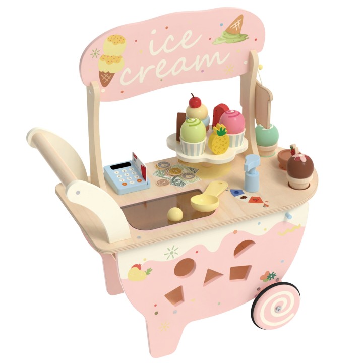 Wooden Ice Cream Parlor 3 in 1 CLASSIC WORLD - 40-piece trolley
