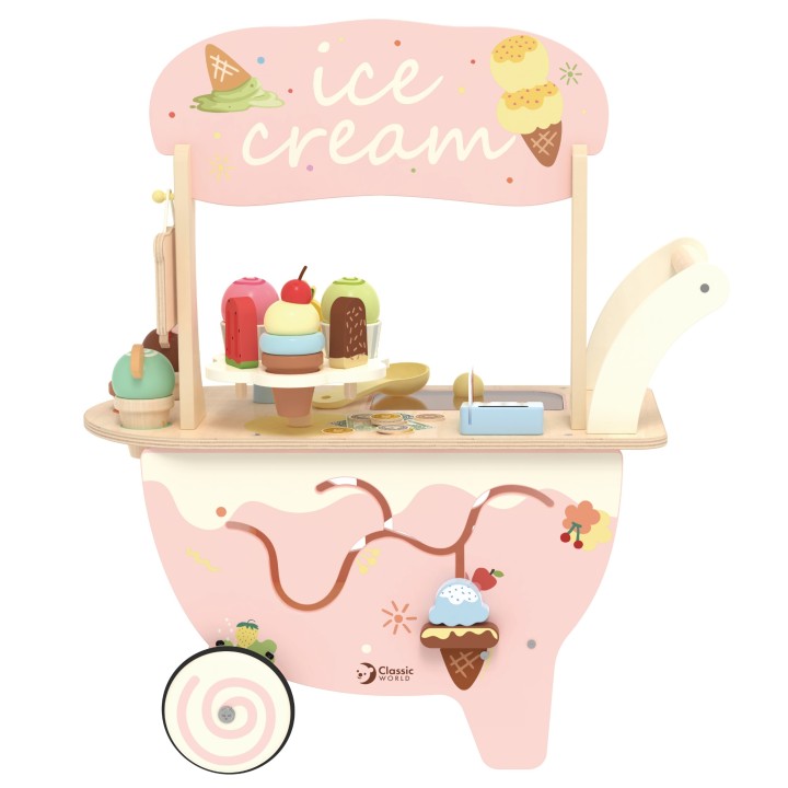 Wooden Ice Cream Parlor 3 in 1 CLASSIC WORLD - 40-piece trolley